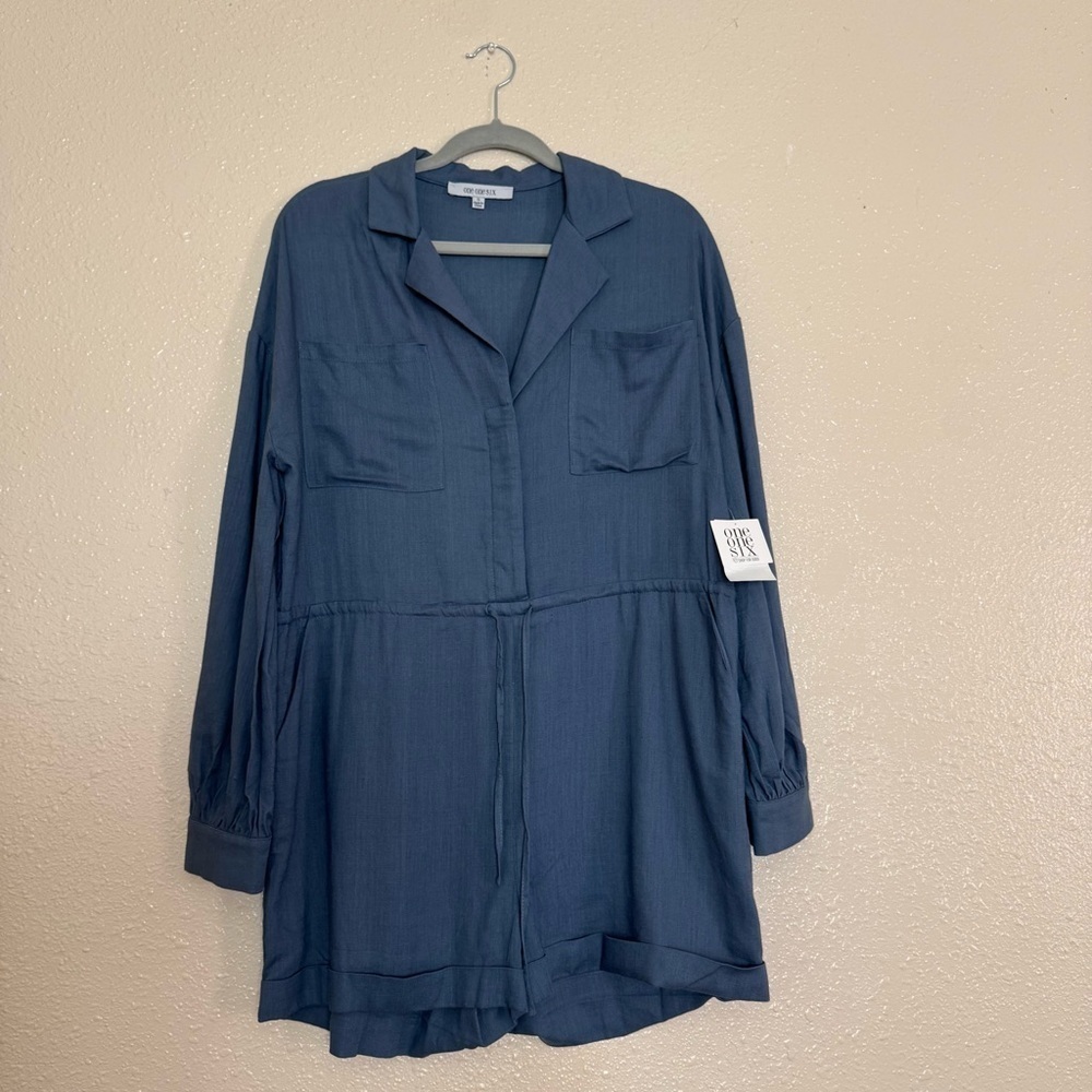 One One Six Blue Gray Utility Linen Romper